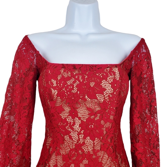 Majorelle Womens Benson Flare Sleeve Red Lace Mini Dress Size XS - Picture 2 of 9